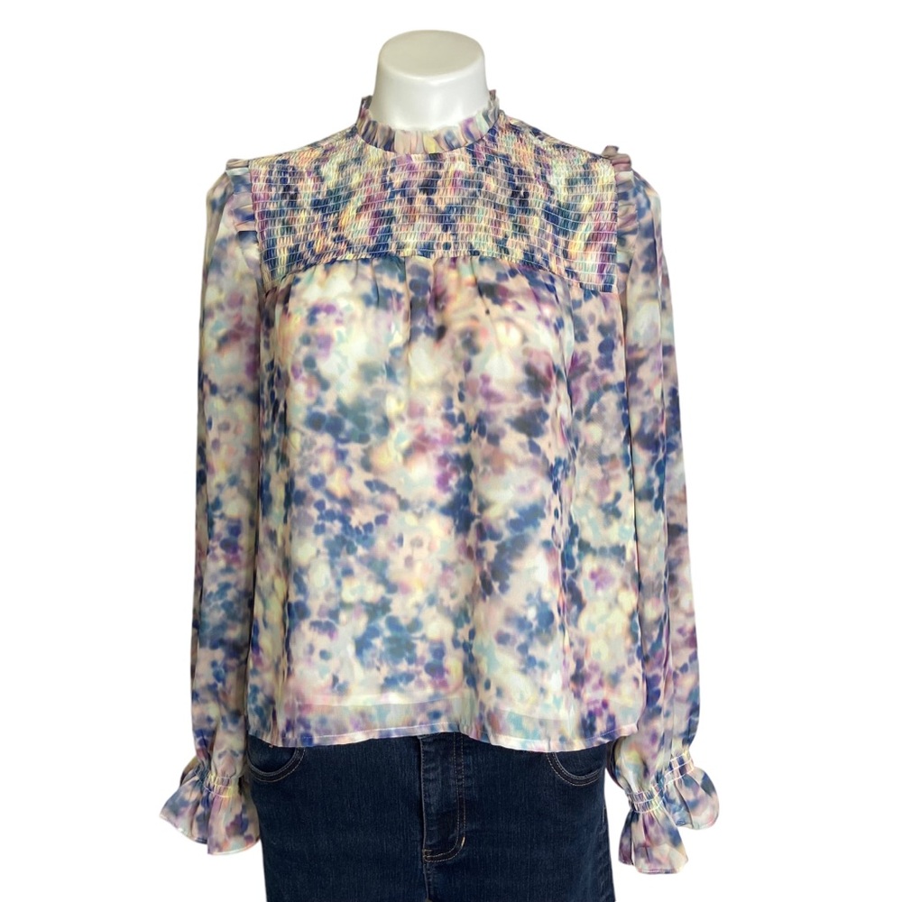 STEVE MADDEN Soleil Long Sleeve Ruffle Printed Blouse Size Small